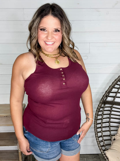 "Without A Cause" Racerback Button Front Ribbed Tank (Multiple Colors)