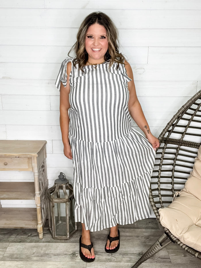 I'm Ready Striped Tiered Maxi Dress with Shoulder Ties