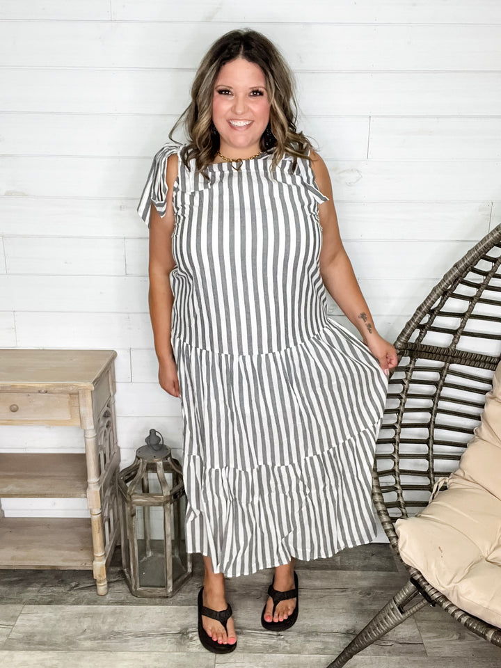 I'm Ready Striped Tiered Maxi Dress with Shoulder Ties