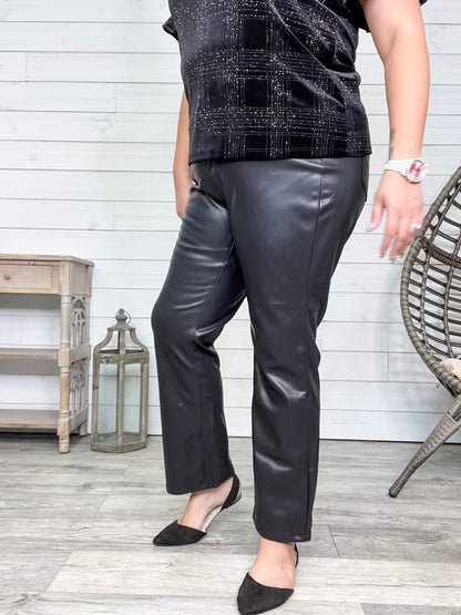 Judy Blue "Foxy" Tummy Control Black Vegan Leather Straight Leg Jeans