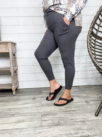 "Gold Medal" High-Waisted Jogger Leggings (Charcoal)
