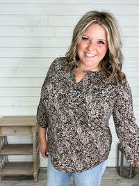 "Trapezoid" 3/4 Sleeve Button Front Lizzy Luxe