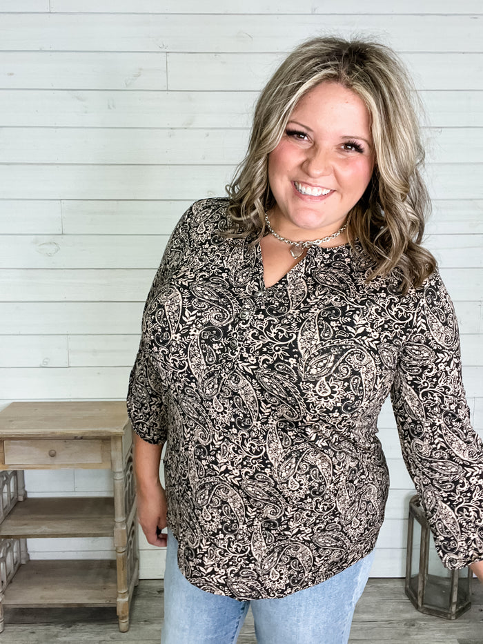 "Trapezoid" 3/4 Sleeve Button Front Lizzy Luxe