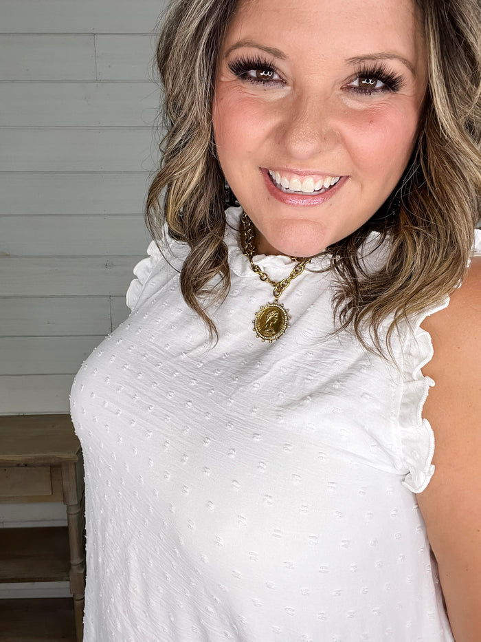 "Well Look At That" Sleeveless Ruffle Collar and Shoulder (Ivory)