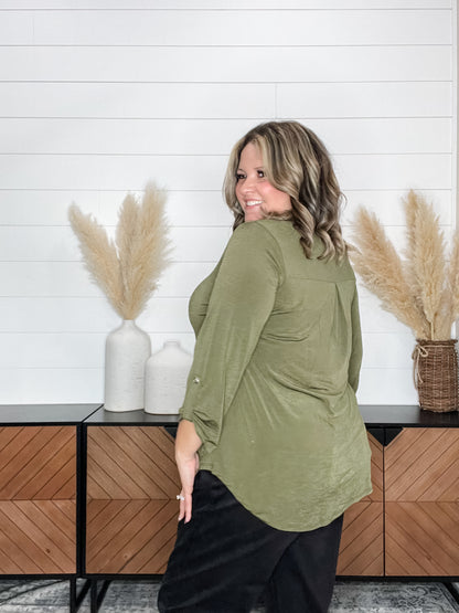 Dear Scarlett "Bold Choice" 3/4 Sleeve Split Neck (Olive)