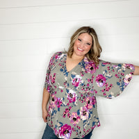"Well Wishes" Floral V Neck 3/4 Bell Sleeve