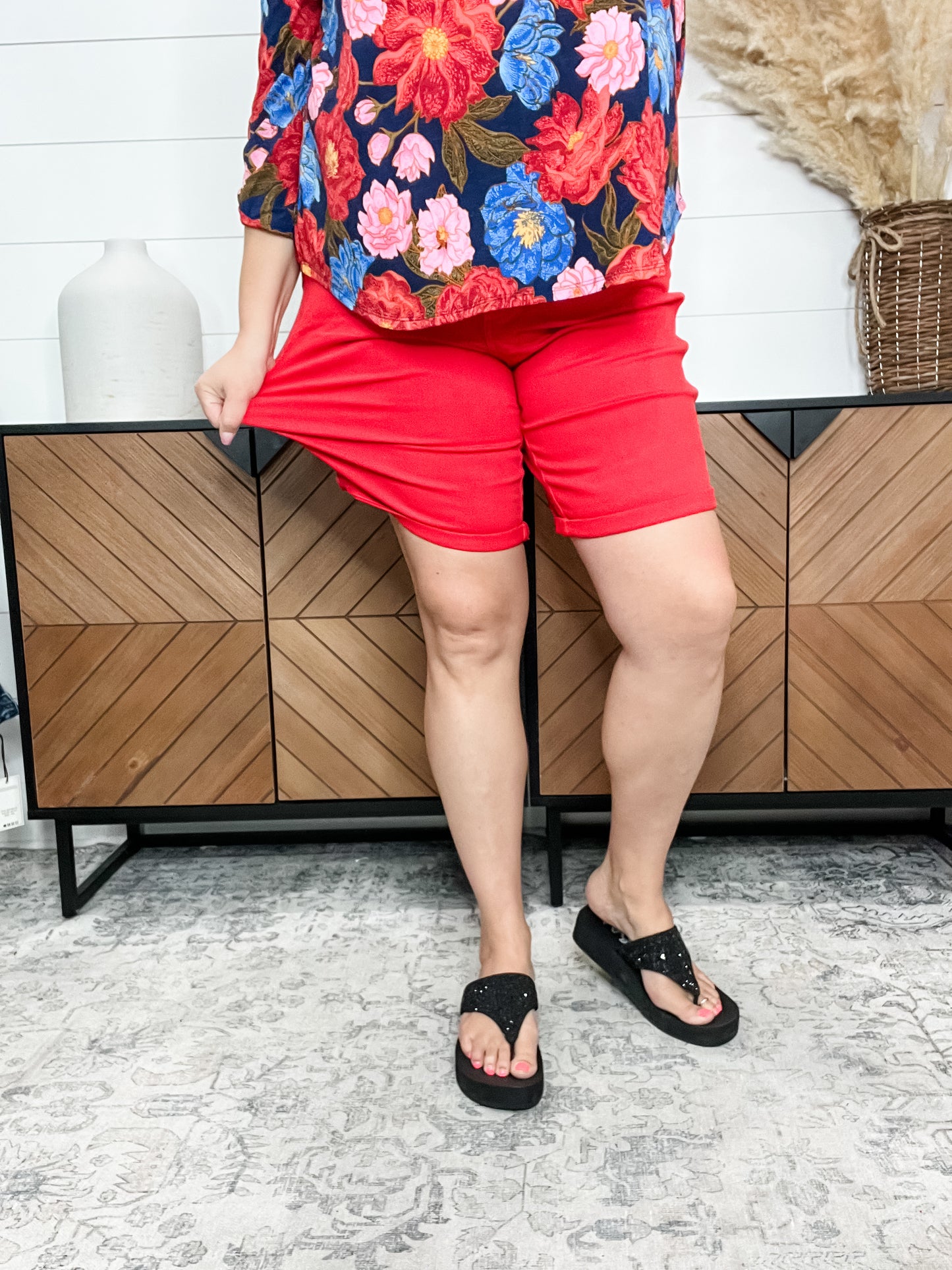 Judy Blue "Red Alert" Tummy Control Red Bermuda Shorts