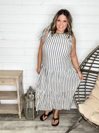 I'm Ready Striped Tiered Maxi Dress with Shoulder Ties