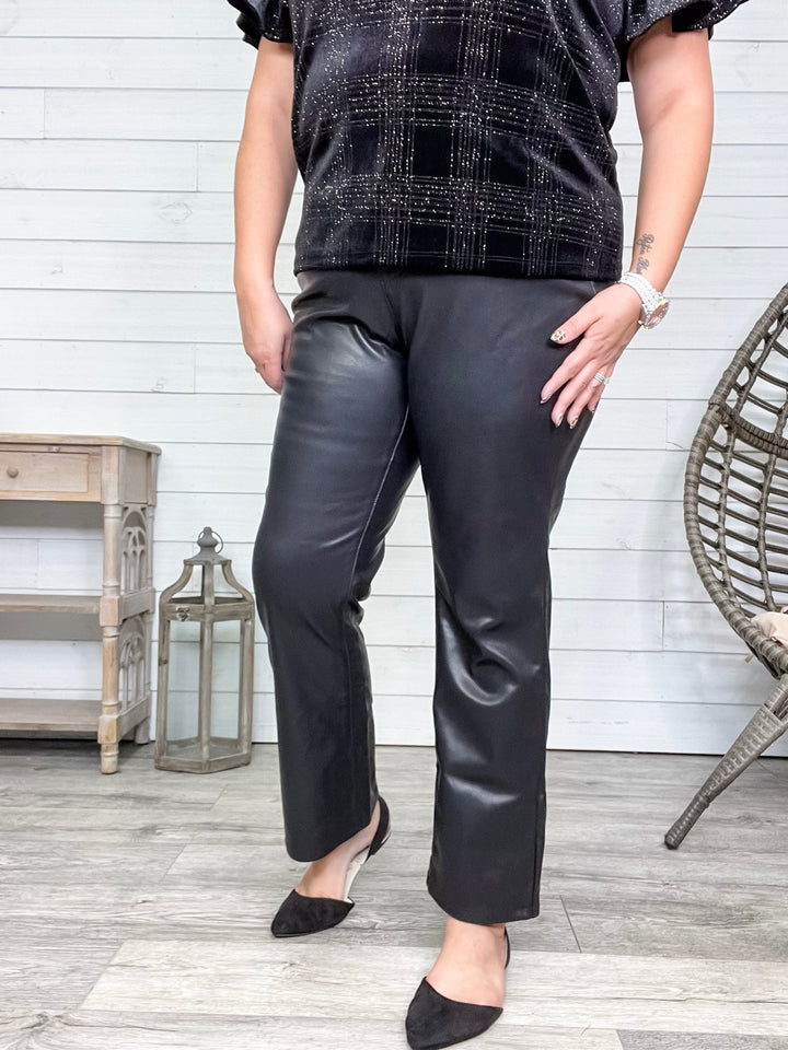 Judy Blue "Foxy" Tummy Control Black Vegan Leather Straight Leg Jeans