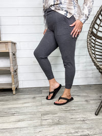 "Gold Medal" High-Waisted Jogger Leggings (Charcoal)