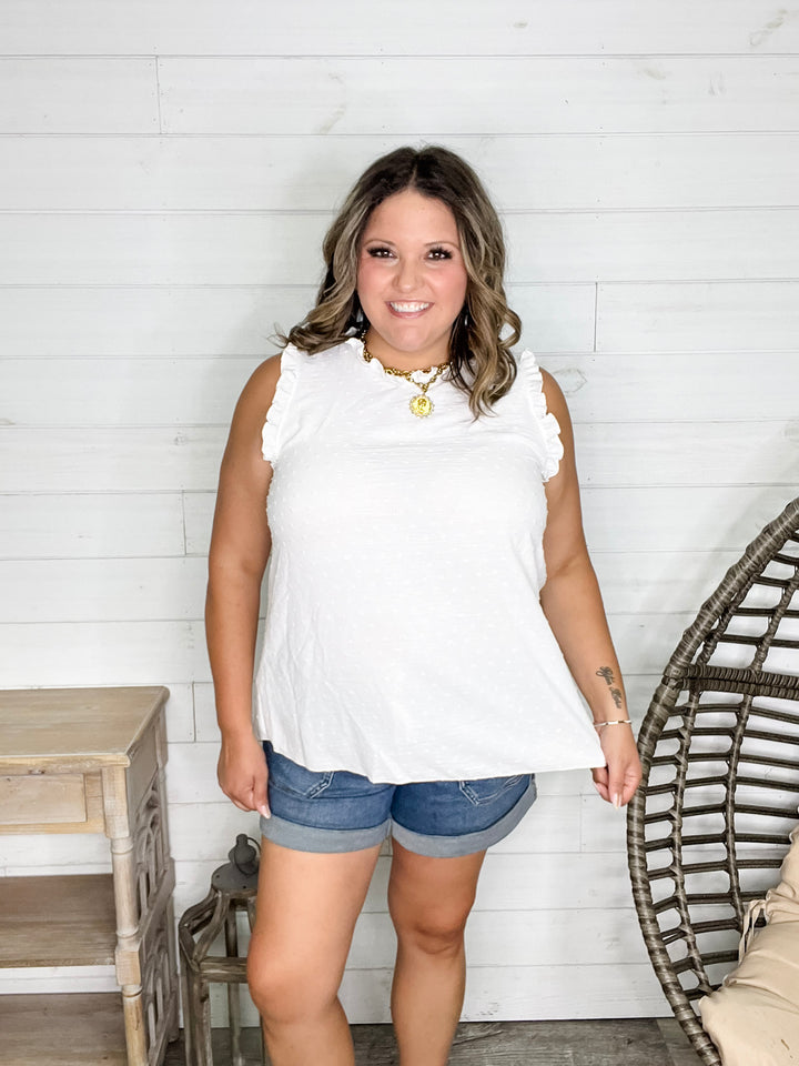 "Well Look At That" Sleeveless Ruffle Collar and Shoulder (Ivory)