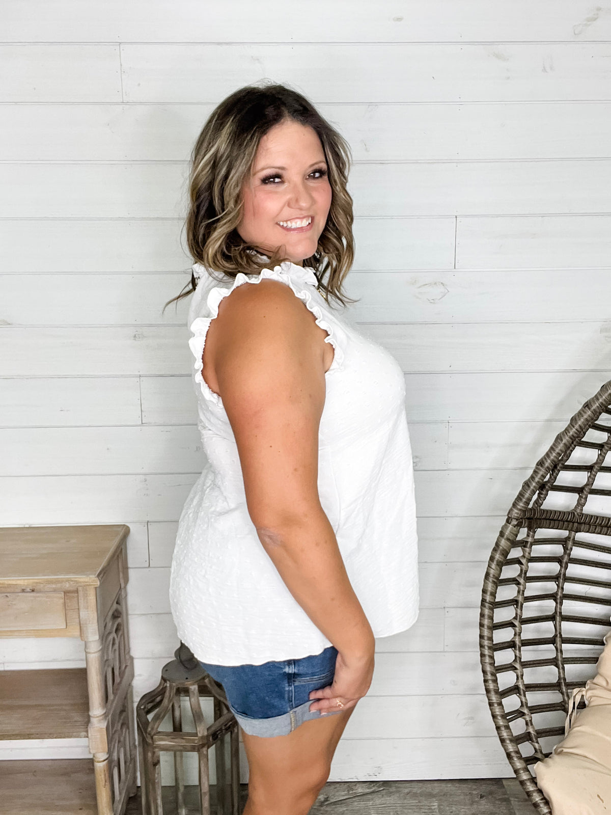 "Well Look At That" Sleeveless Ruffle Collar and Shoulder (Ivory)