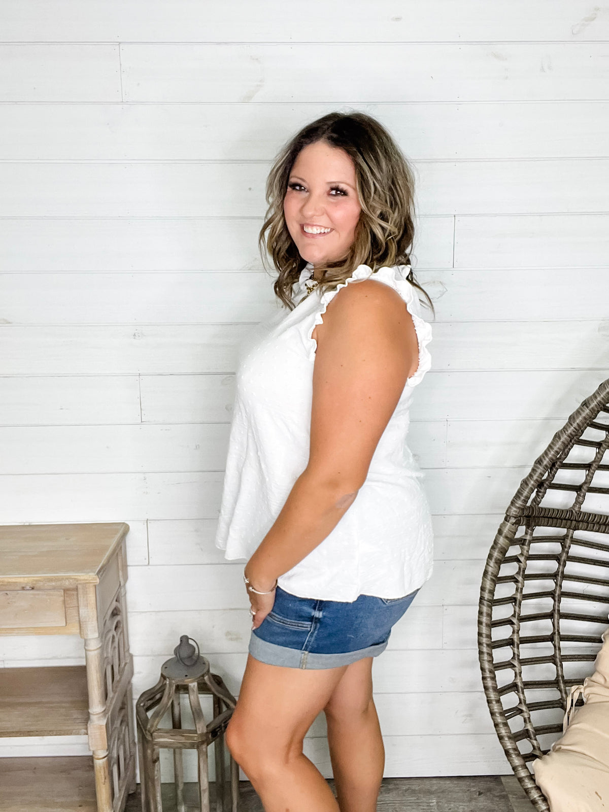 "Well Look At That" Sleeveless Ruffle Collar and Shoulder (Ivory)