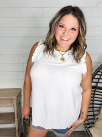 "Well Look At That" Sleeveless Ruffle Collar and Shoulder (Ivory)