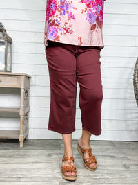 Judy Blue "Paul Bunyan" Tummy Control Oxblood Wide Leg Crops