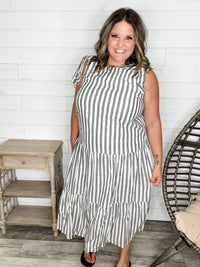 I'm Ready Striped Tiered Maxi Dress with Shoulder Ties