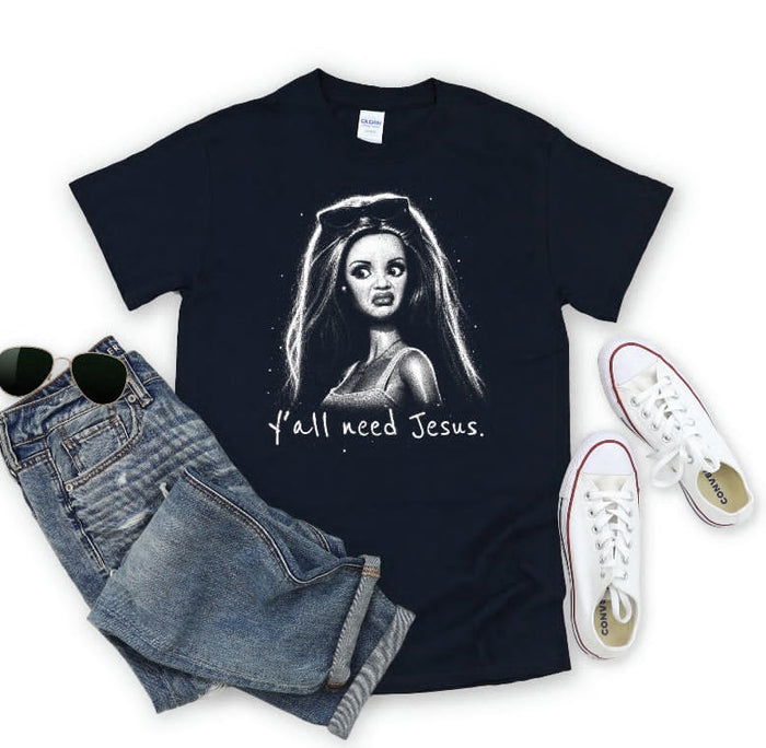 Exclusive Thredz Y'all Need Jesus Tee, black 100% cotton unisex | Lola Monroe Boutique
