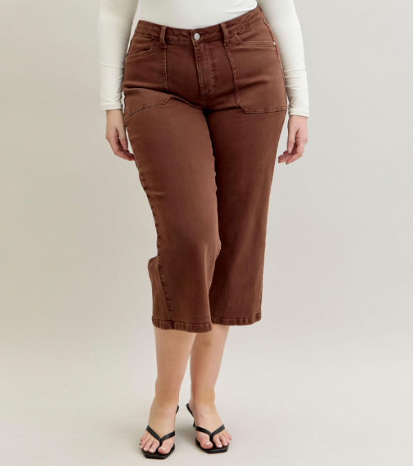 Judy Blue Maple Utility Pocket Wide Leg Crop