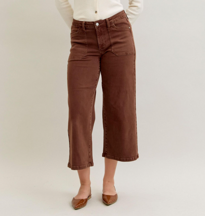 Judy Blue Maple Utility Pocket Wide Leg Crop
