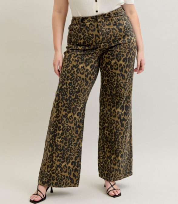 Judy Blue Leopard Wide Leg Jeans