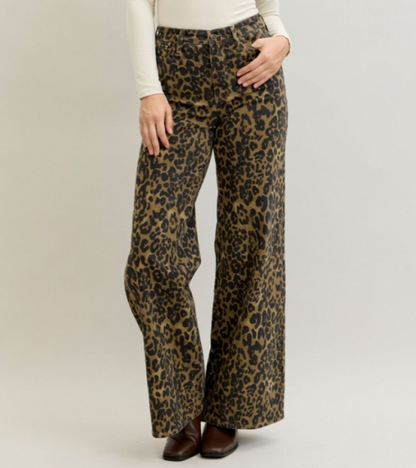 Judy Blue Leopard Wide Leg Jeans