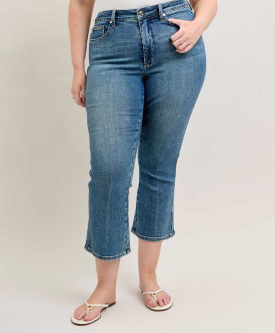Judy Blue "Sally Mae" Tummy Control Cropped Kick Flare Jeans