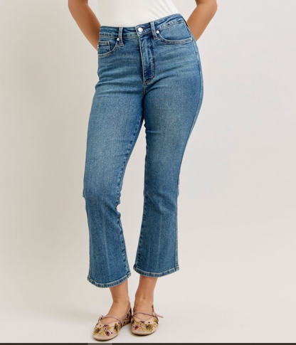 Judy Blue "Sally Mae" Tummy Control Cropped Kick Flare Jeans