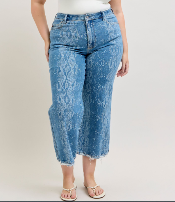 Judy Blue "Sneaky Snake" Print Ankle Wide Leg Jean