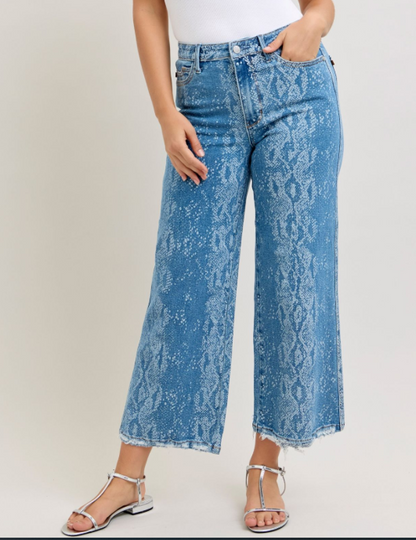 Judy Blue "Sneaky Snake" Print Ankle Wide Leg Jean