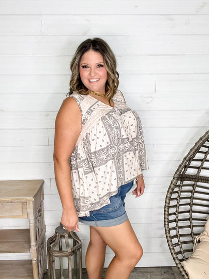 Pol - "Head in the Clouds" Babydoll V Neck Tank