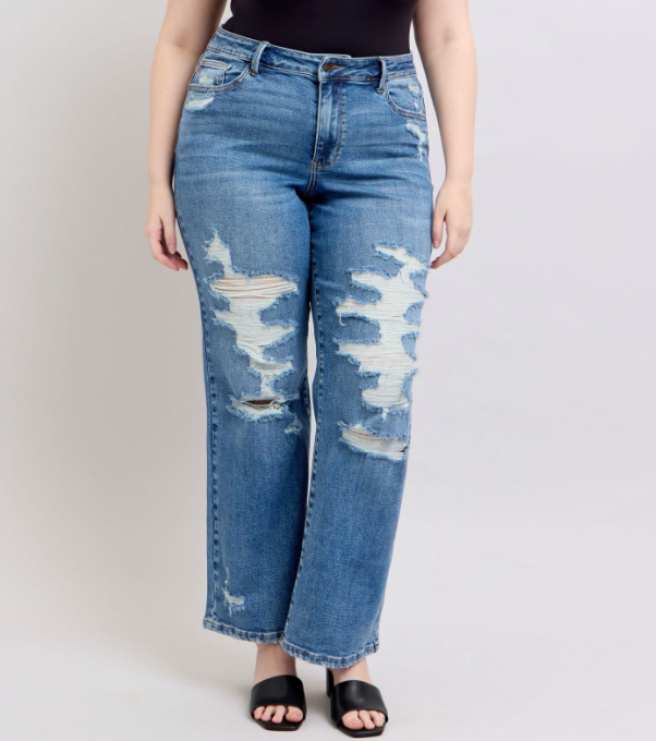 Judy Blue "Down Bad" Straight Leg Destroyed Jeans