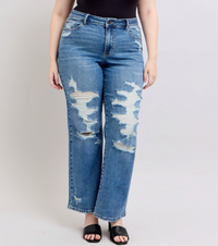 Judy Blue "Down Bad" Straight Leg Destroyed Jeans