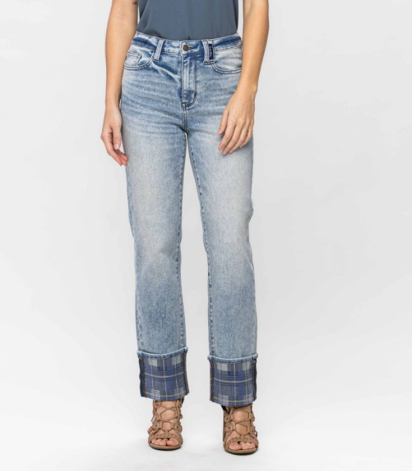 Judy Blue "Might Be Plaid" Straight Leg Jeans