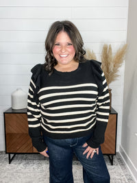 "Tish" Long Sleeve Ruffle Shoulder Sweater