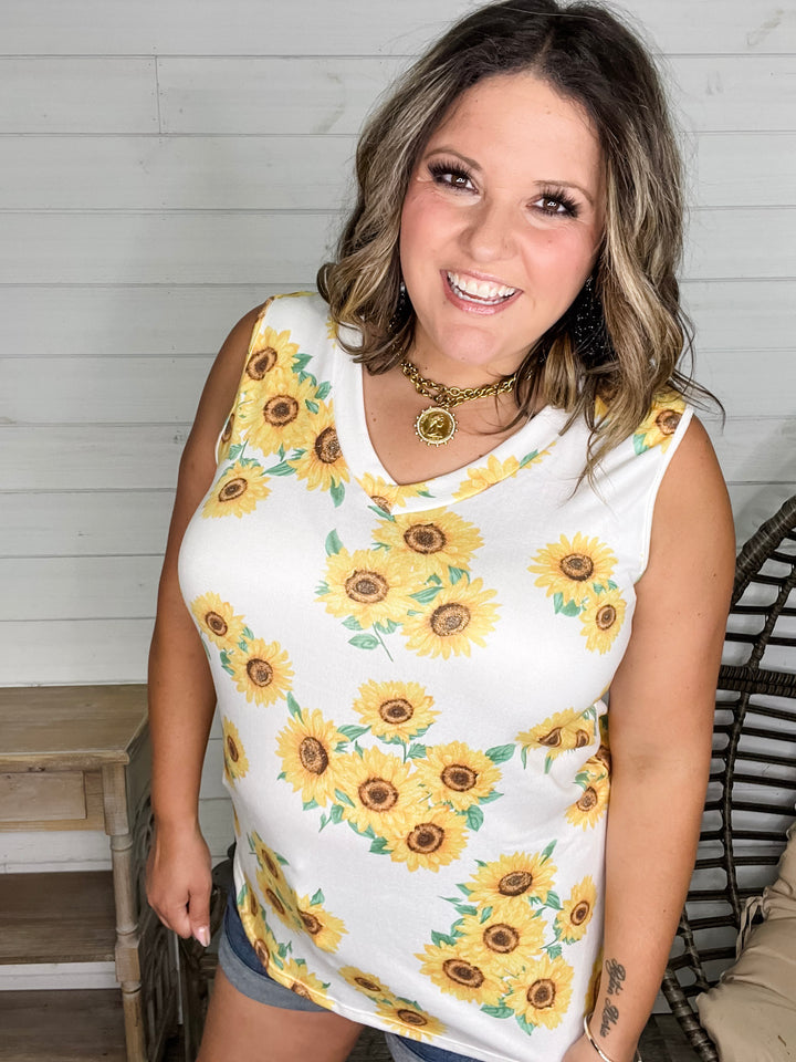 "Jayda" Sunflower Sleeveless V Neck