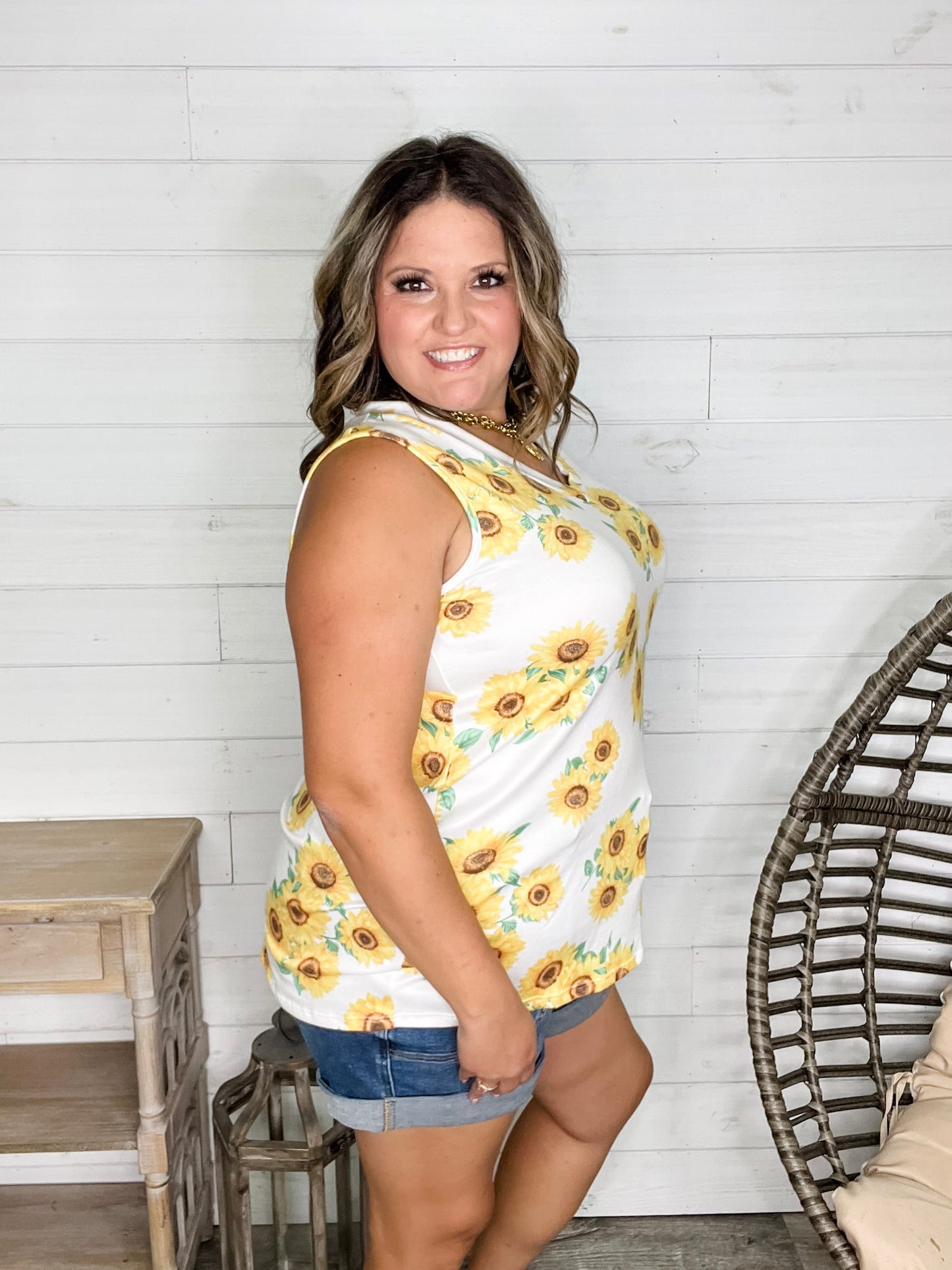 "Jayda" Sunflower Sleeveless V Neck
