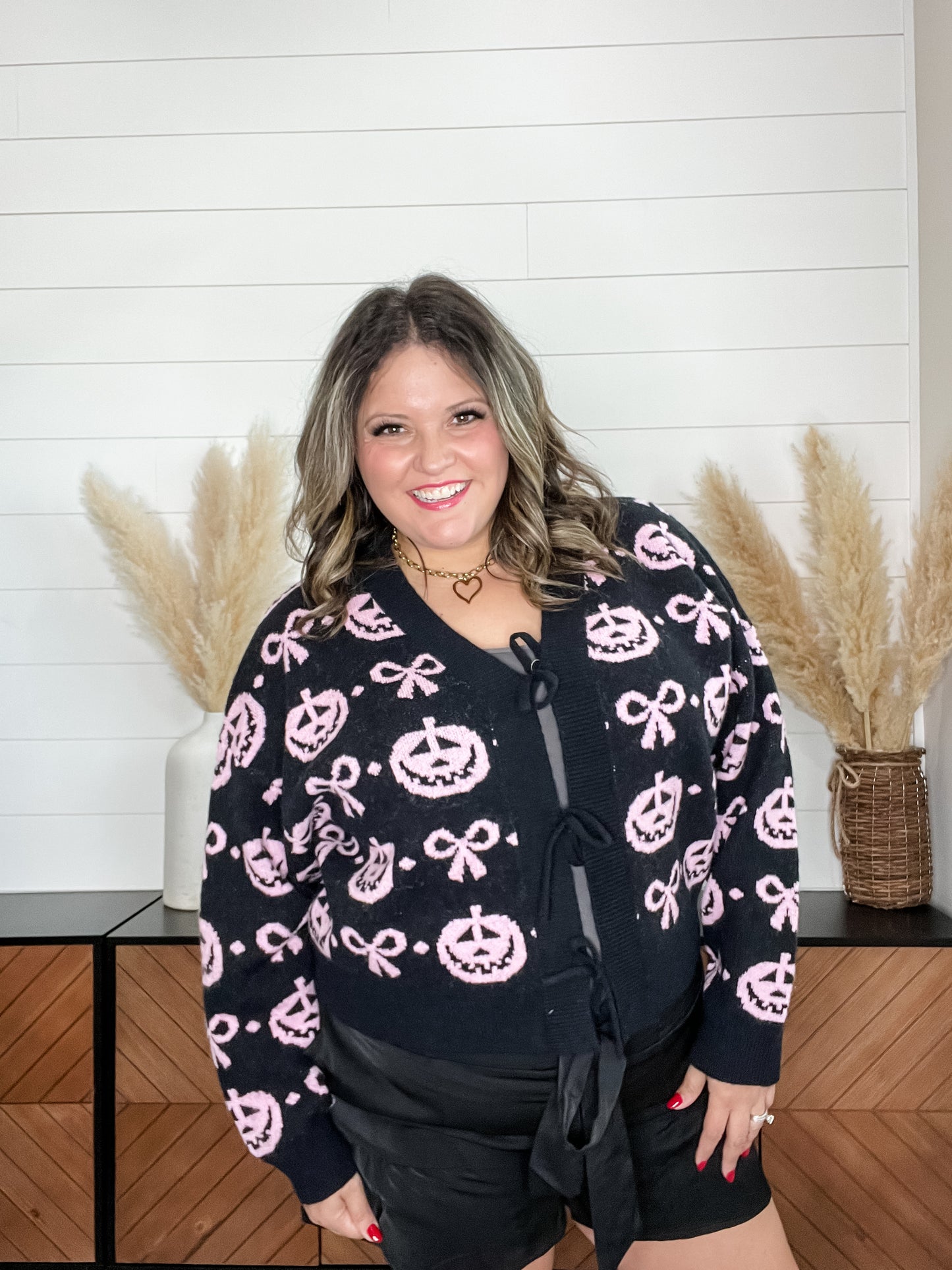 Jack O Lantern and Bow Front Tie Cardigan