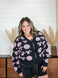Jack O Lantern and Bow Front Tie Cardigan