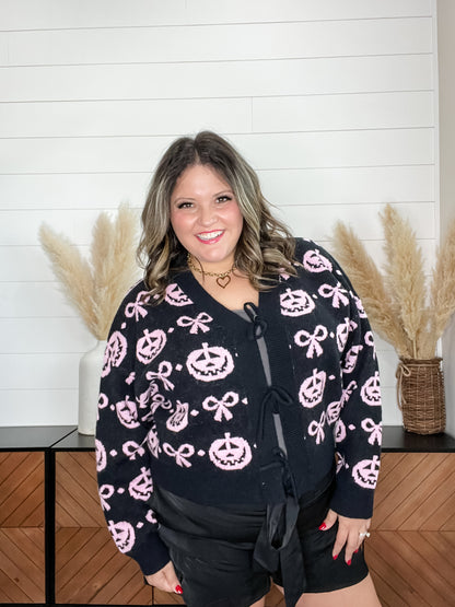 Jack O Lantern and Bow Front Tie Cardigan
