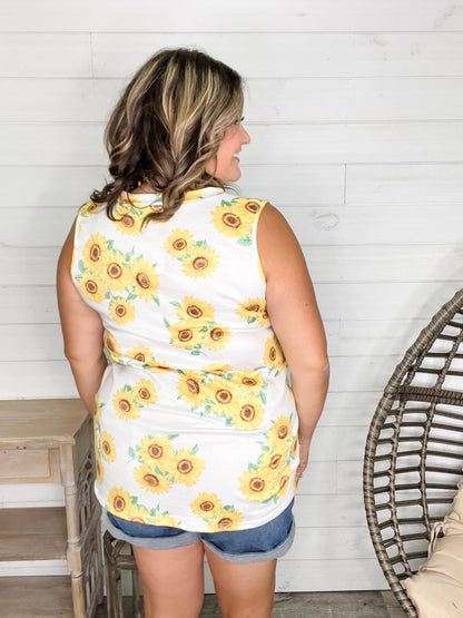 "Jayda" Sunflower Sleeveless V Neck