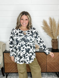 "Lifestyle" Animal Print Tiered Ruffle Long Sleeve