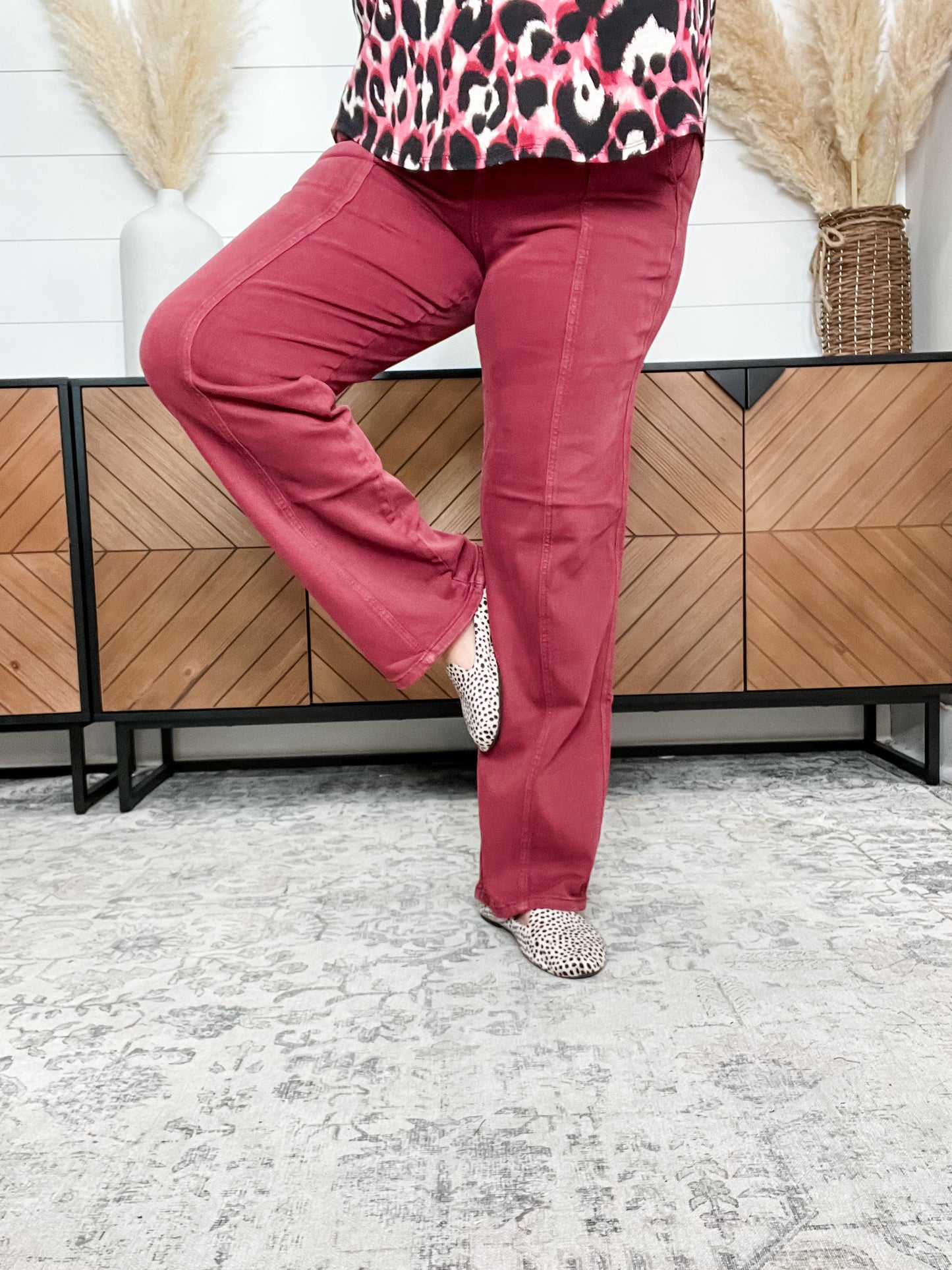 Judy Blue Burgundy Front Seam Straight Leg Jeans