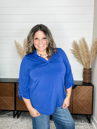 Dear Scarlett "What Can You Say" 3/4 Sleeve Split Neck (Royal Blue)