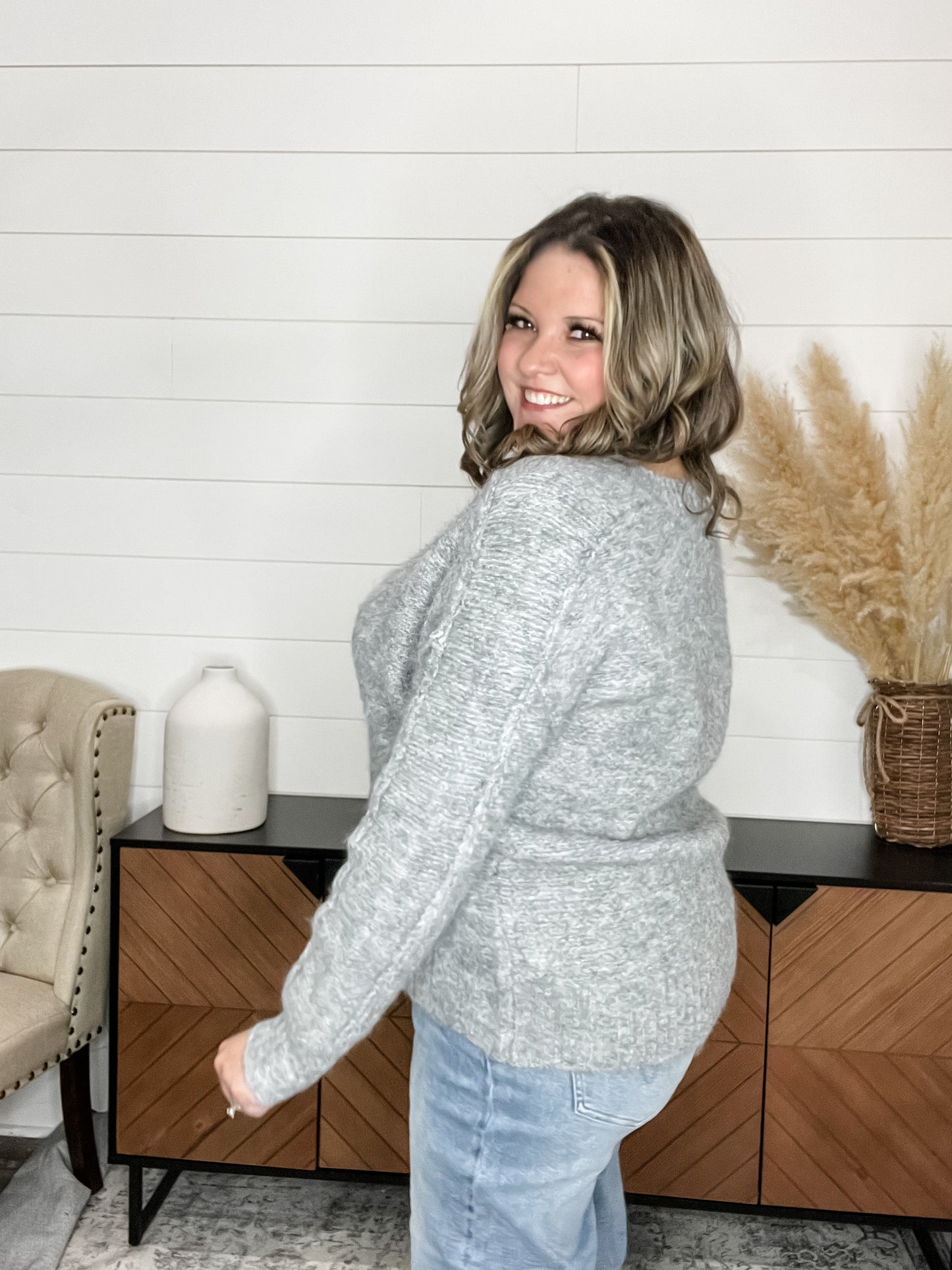 "Gravel" Oversized Wide V Neck Sweater