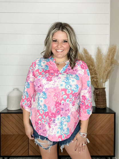 "Sweet Tart" Dear Scarlett 3/4 Sleeve Split Neck