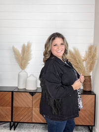 "Shake It Off" Black Denim Jacket with Fringe