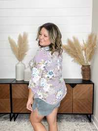 Dear Scarlett "Lifespan" Floral Split Neck Lizzy 3/4 Sleeve Split Neck (Lavender)