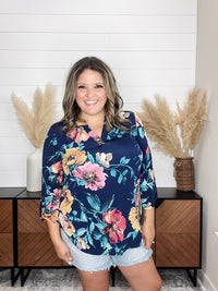 Dear Scarlett "Burn It Down" Floral Lizzy 3/4 Sleeve Split Neck