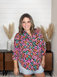 Dear Scarlett "Hastings" Animal Print Lizzy 3/4 Sleeve Split Neck