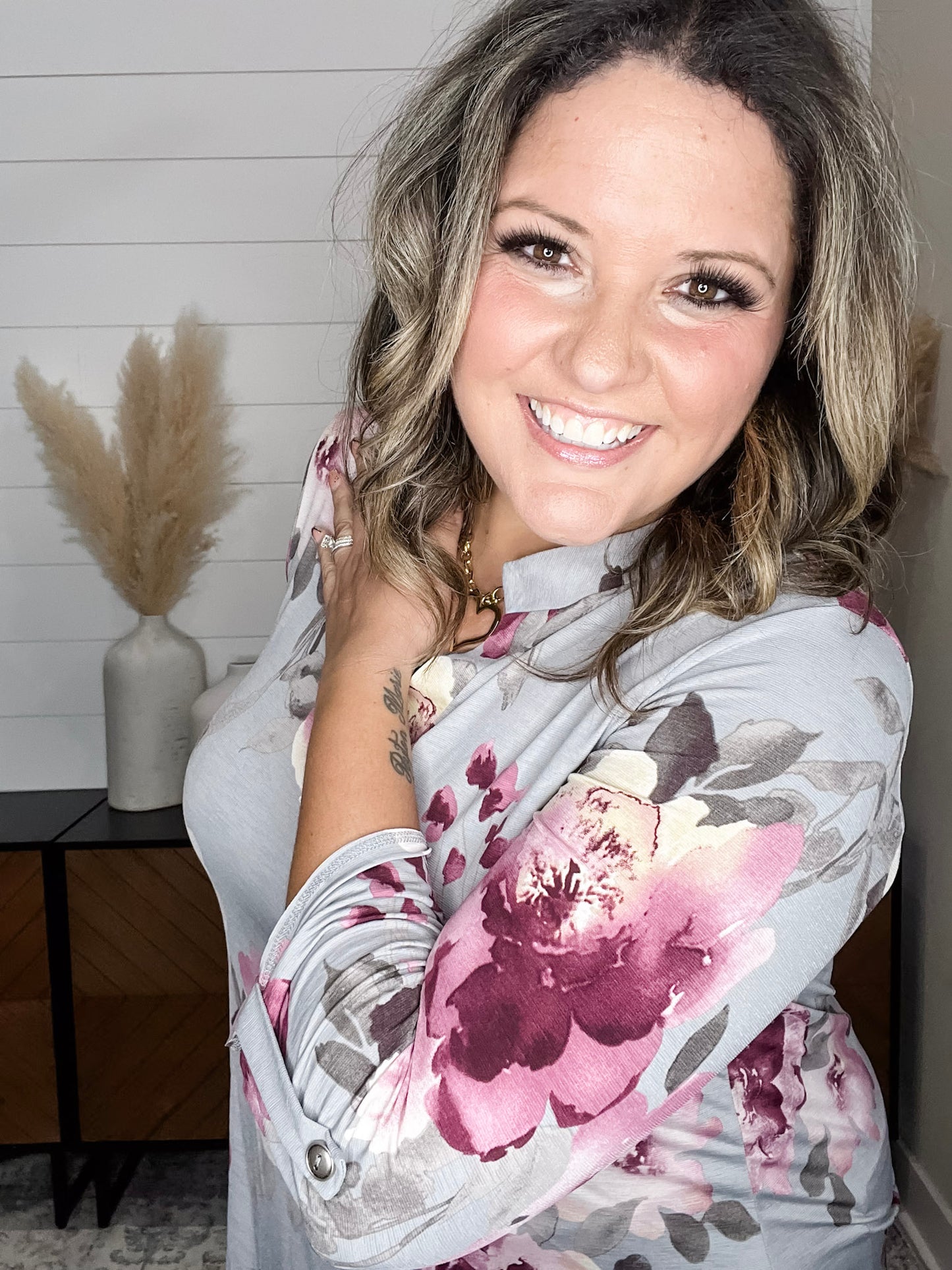 "Well Maybe" Floral Lizzy 3/4 Sleeve Split Neck